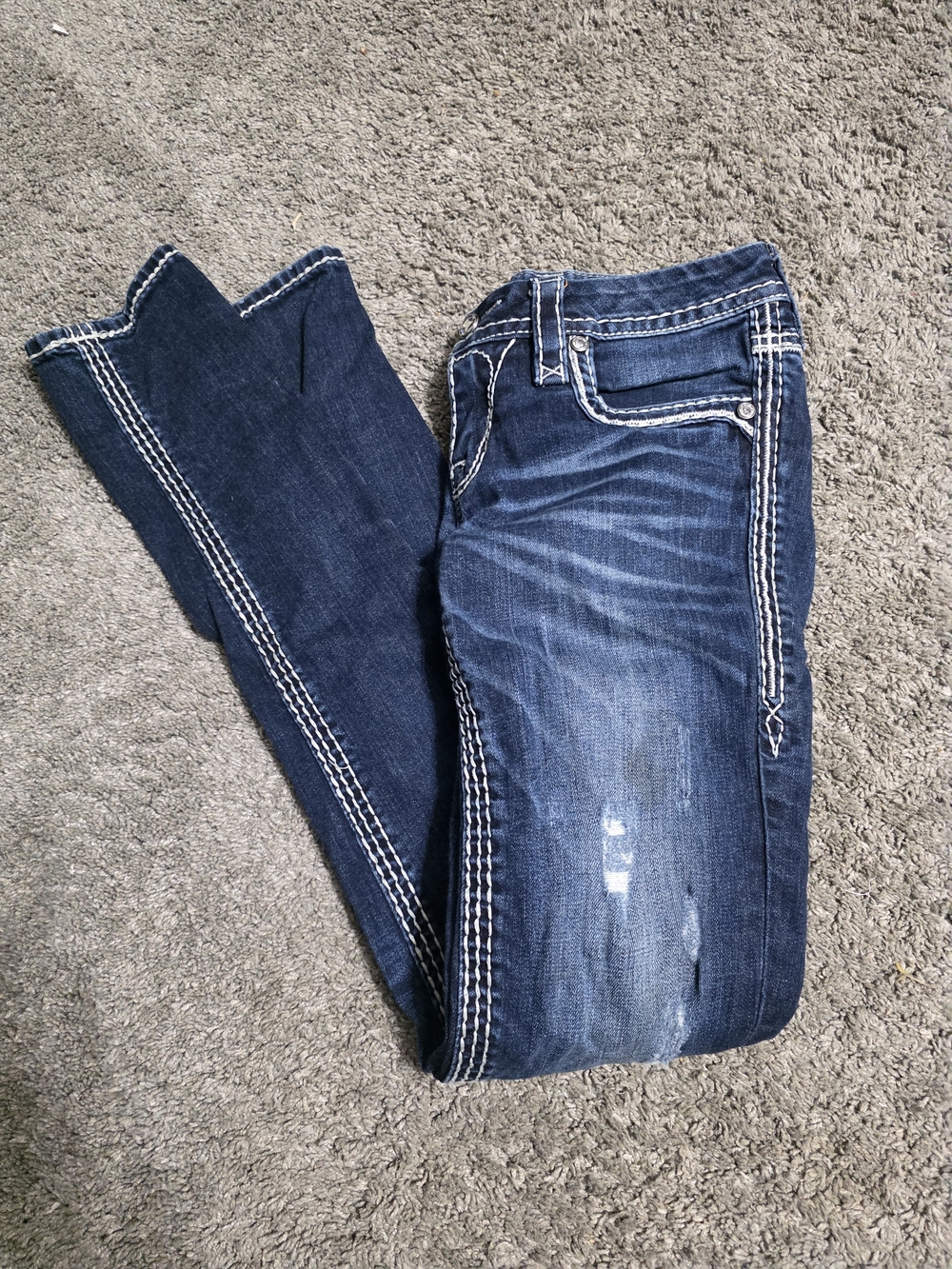 Rock Revival HERO Women's Dark Blue  Skinny Jeans with White Contrast Stitching